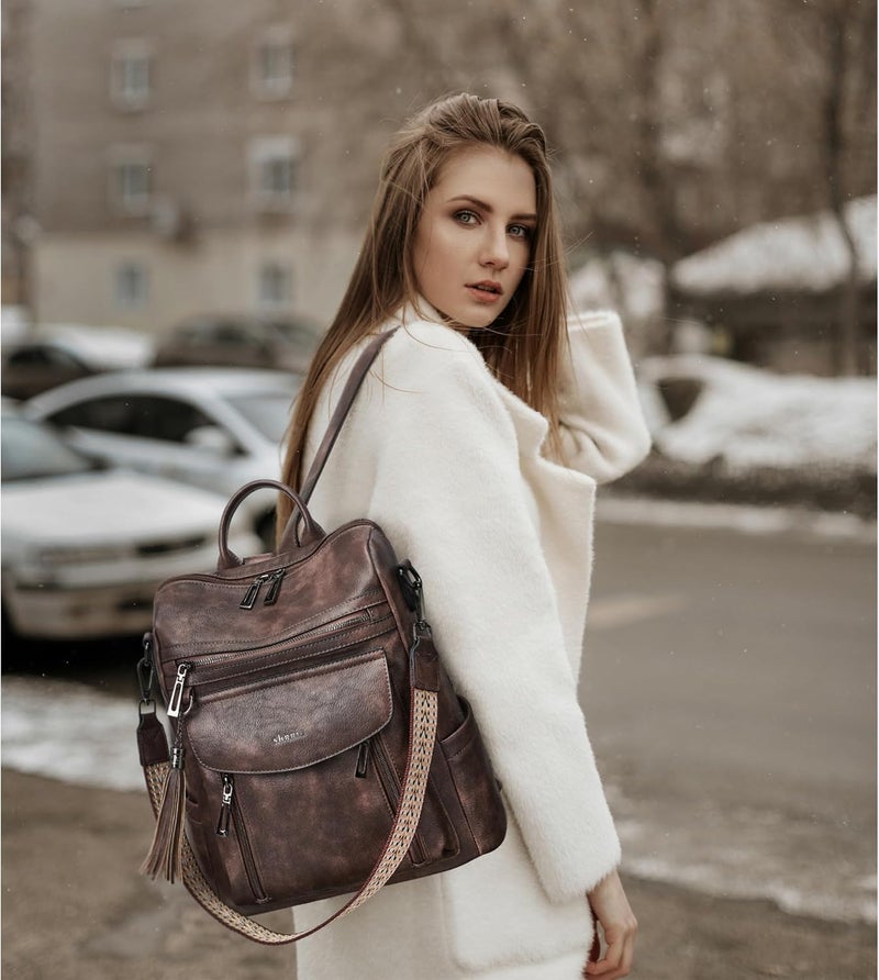 Shrrie Backpack Purse for Women Fashion Leather Backpack Purse Designer Travel Backpack Convertible Shoulder Bag with Wristlet for Work College - Image 2